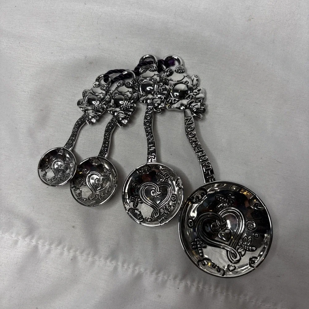Ganz Pewter Tone Frog Measuring Spoons Set Of 4 Heart & Croak Whimsical Silver